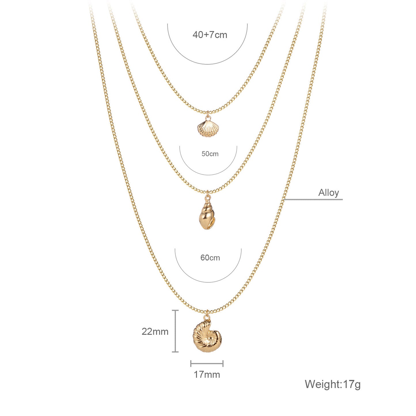 Triple Shell Harmony – Dreilagige Muschel-Halskette