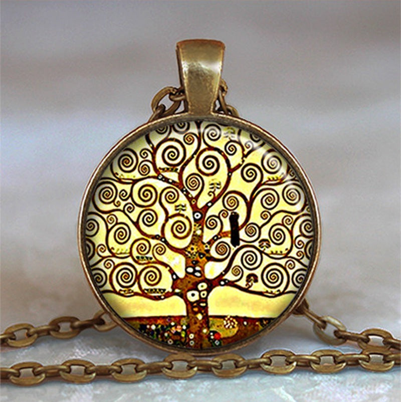 Tree Of Life Glass Cabochon Statement Necklace