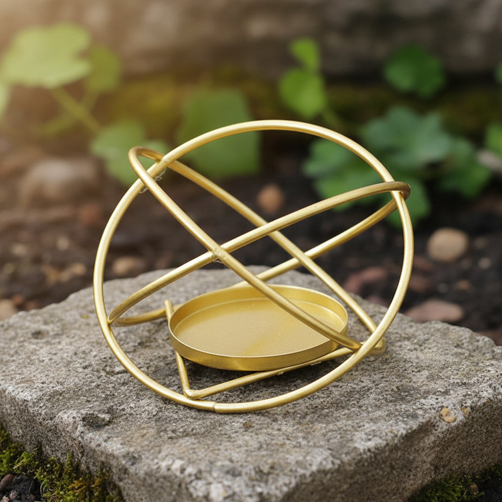 Geometrischer Kerzenhalter aus Eisen – Boho Deko in Gold & Schwarz