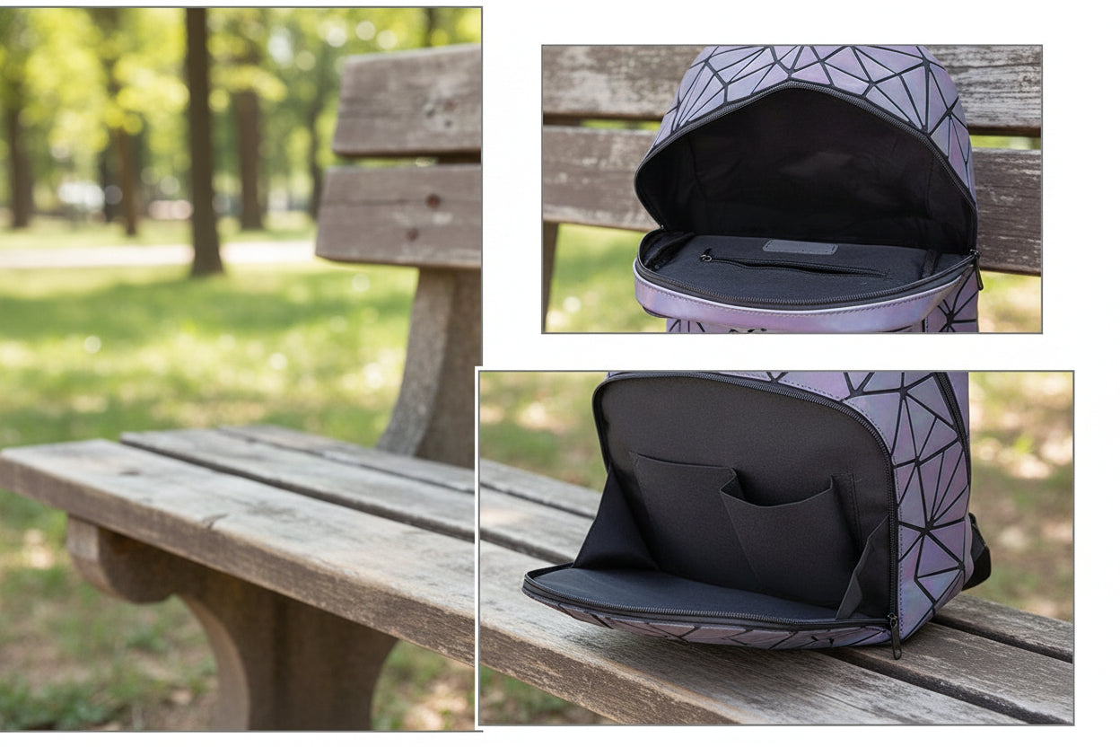 Prism Glow – Geometrischer Rucksack mit Lumineszenz-Effekt