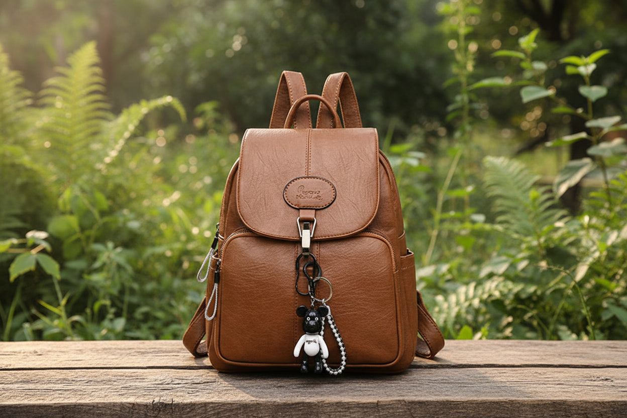 Urban Forest – Eleganter City-Rucksack mit Bären-Anhänger