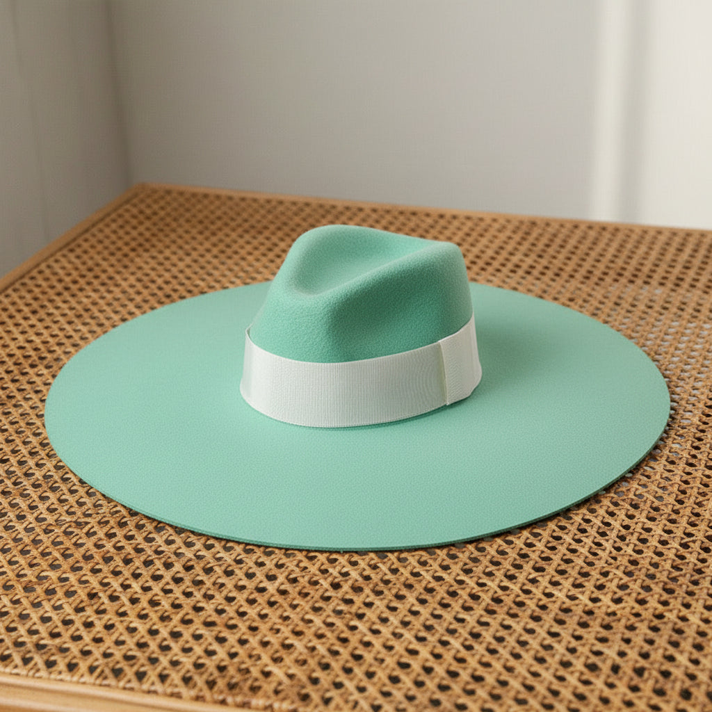 Oversized Wollfilz-Hut in Fruit Green – Eleganter Jazz Hat mit breiter Krempe & weißem Kontrastband