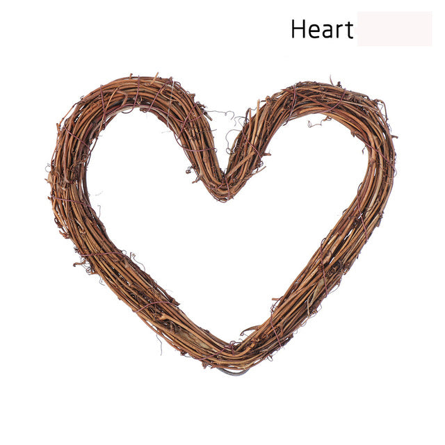 1PC Heart & Star Pattern Christmas Rattan Ring Natural Rattan Festive Shop Window Door Hanging Wreaths Home Party Decor