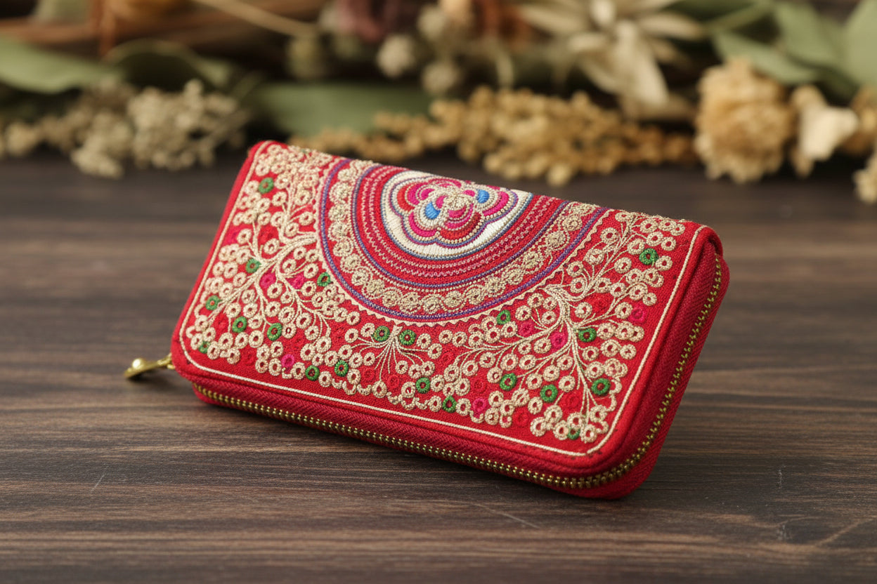 Boho-Träume für deine Tasche: Die bestickte Lang-Geldbörse "Flora"