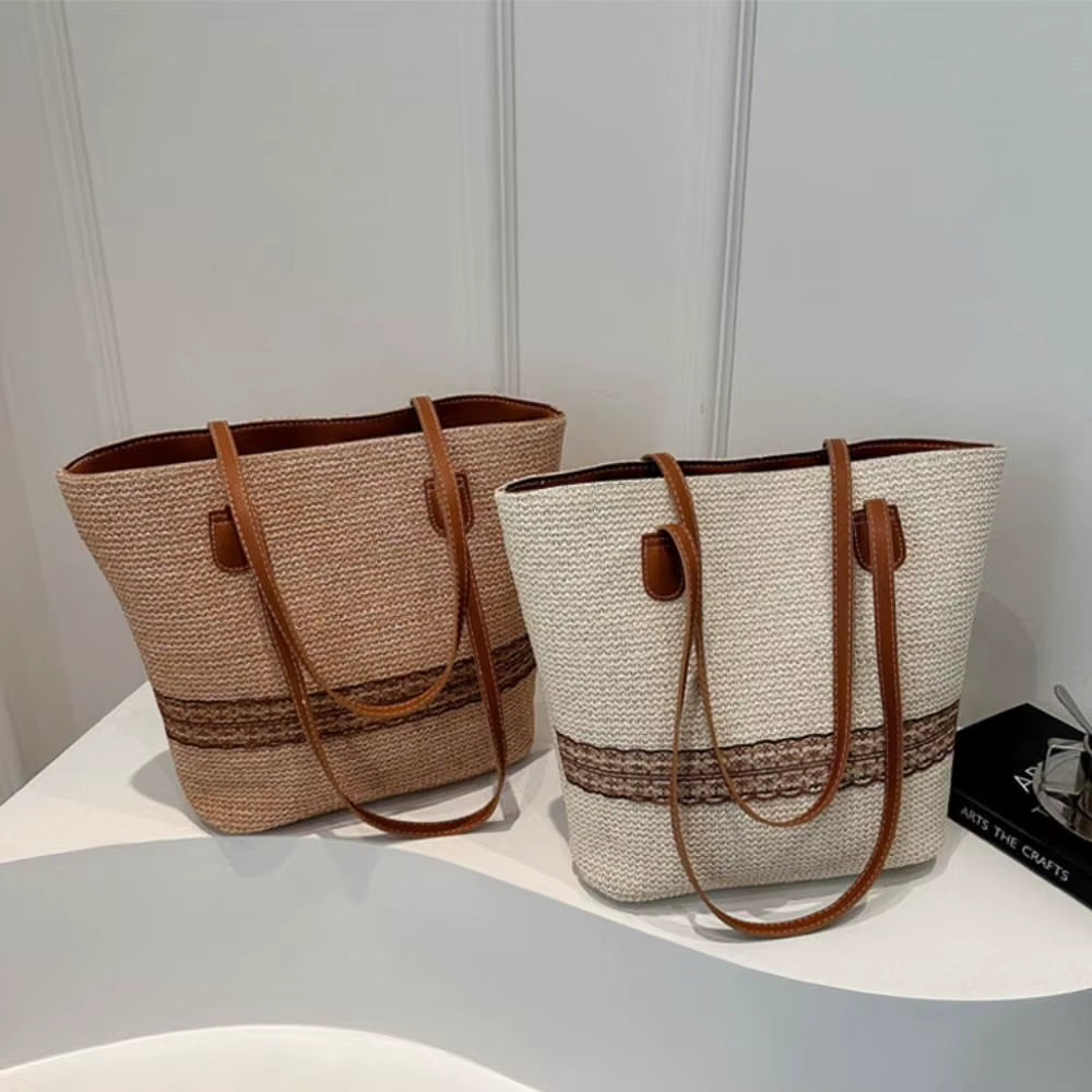 Frauen Straw Tote Bag – Vielseitige Schultertasche im Boho-Stil für Strand & Alltag