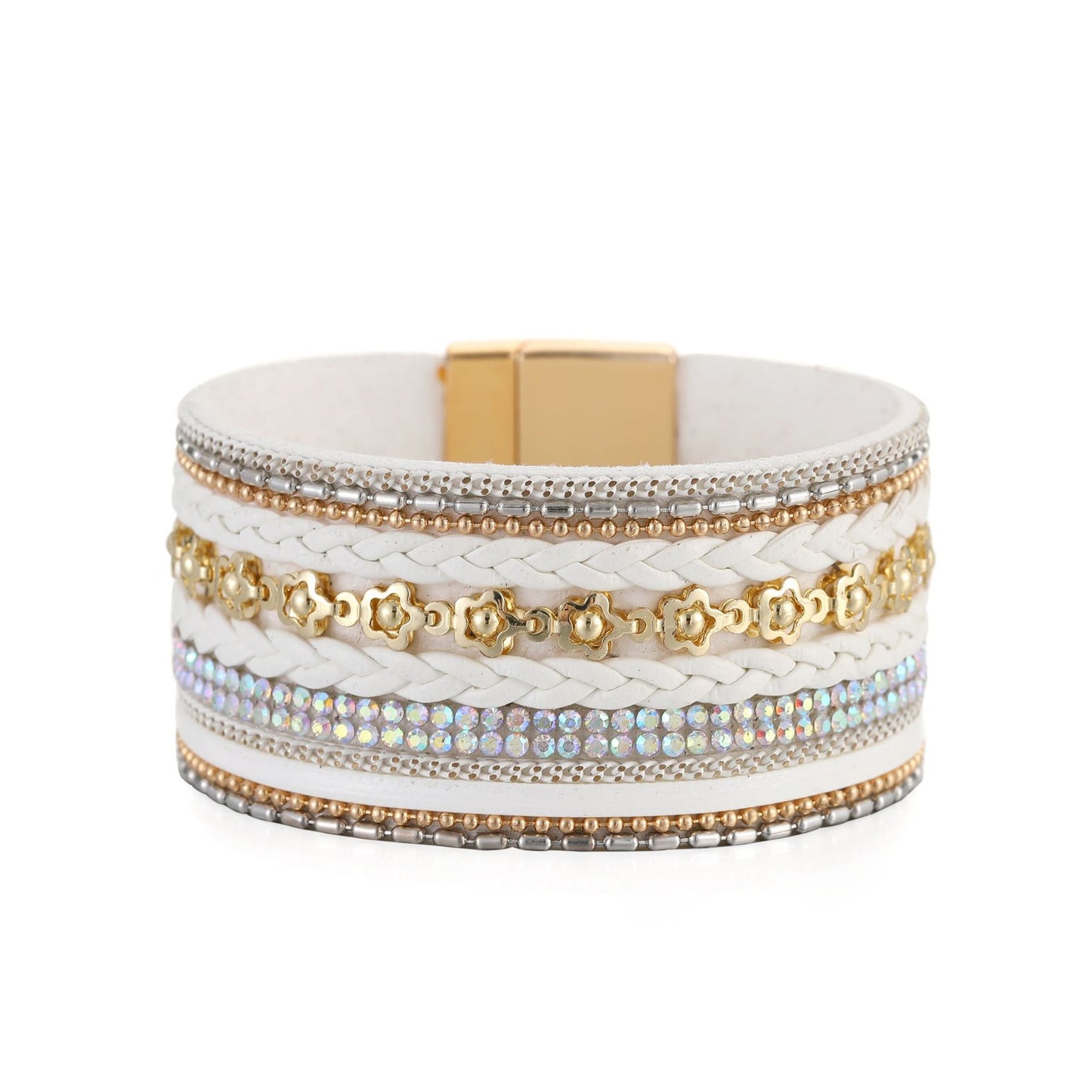 Golden Blossom: Breites Boho-Manschettenarmband mit Gold-Elementen