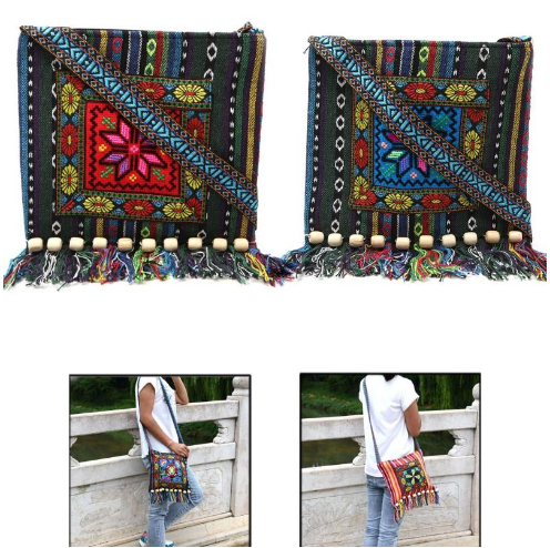 Tribal Spirit – Bestickte Boho-Schultertasche mit Fransen