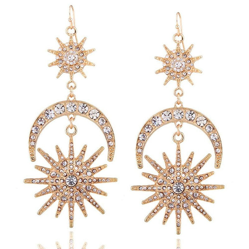 Celestial Goddess: Boho-Kronen- & Ohrring-Set „Sun & Moon“