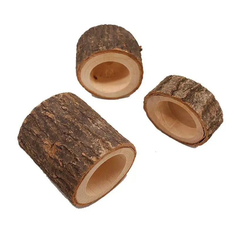 Boho Holz-Teelichthalter & Mini-Pflanzentöpfe „Natur pur“