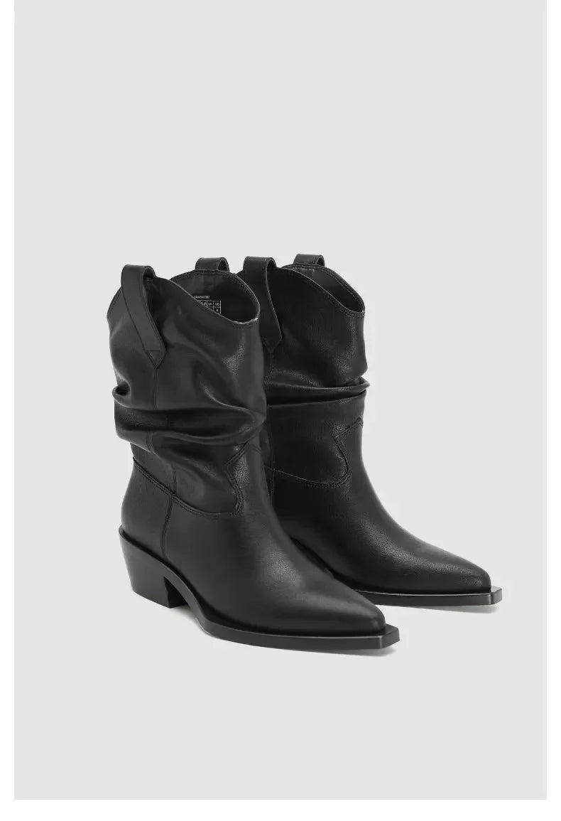 Pu Leder Chelsea Boots für Damen – Western-Inspired Mid-Calf Boots mit Chunky Heels für Herbst & Winter