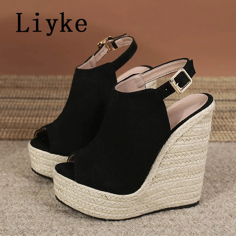 Liyke Sommer Peep-Toe Wedge-Sandalen für Damen – Modische Plattform High Heels mit Schnallenriemen