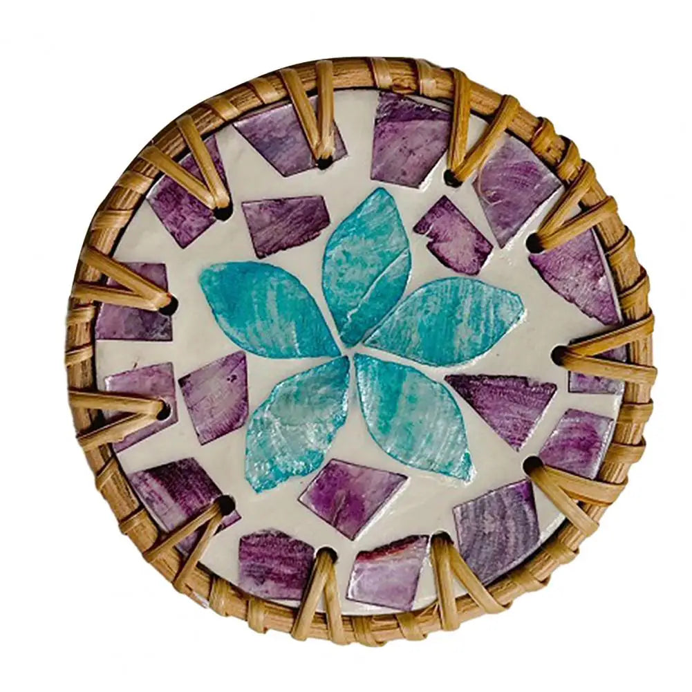 Handgefertigter Muschel-Untersetzer aus Holz – Kunstvolles Mandala-Design für Ihren Tisch