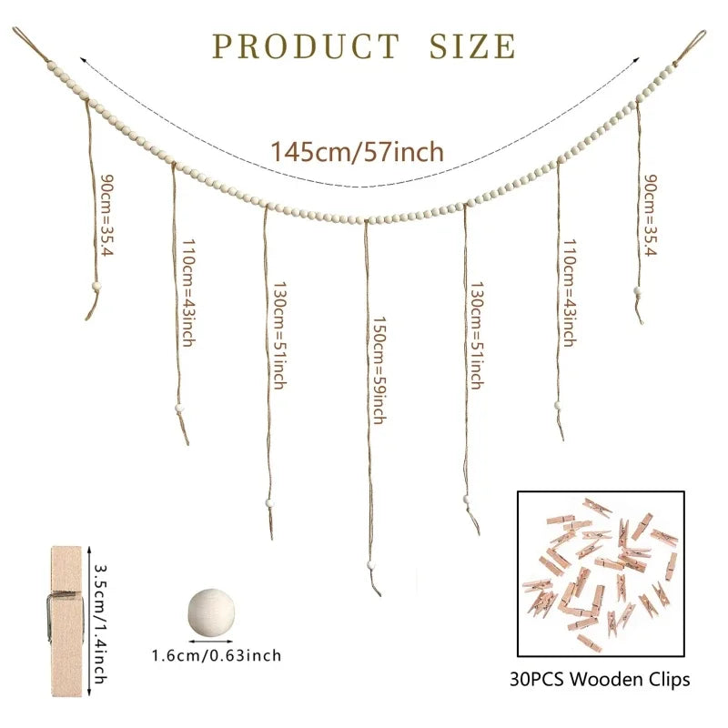 Boho Fotodisplay Wandbehang aus Holzperlen – Macrame-Teppich für Heimdekoration, Ästhetische Wandkunst & Einzigartige Geschenkidee