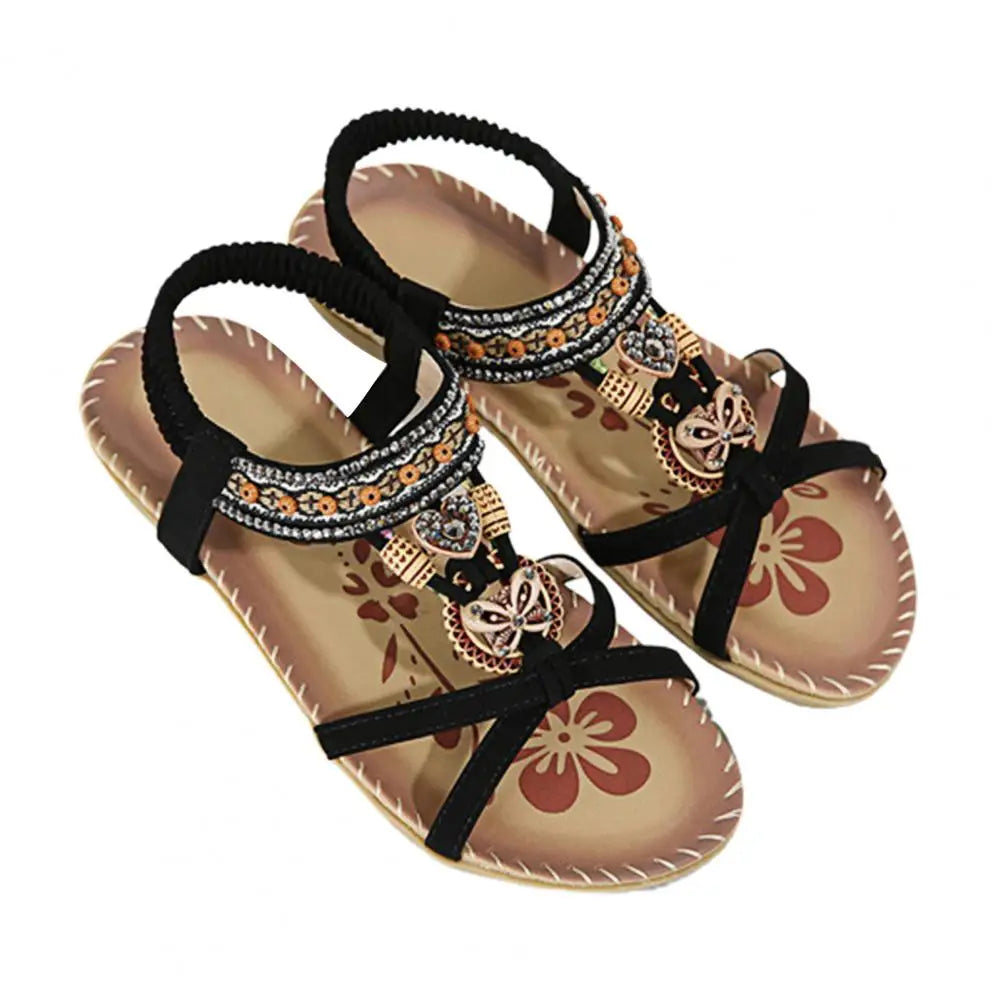 Stylische Boho-Sandalen für Damen – Atmungsaktive, Anti-Rutsch Sandalen mit Perlen und Strasssteinen für den Sommer
