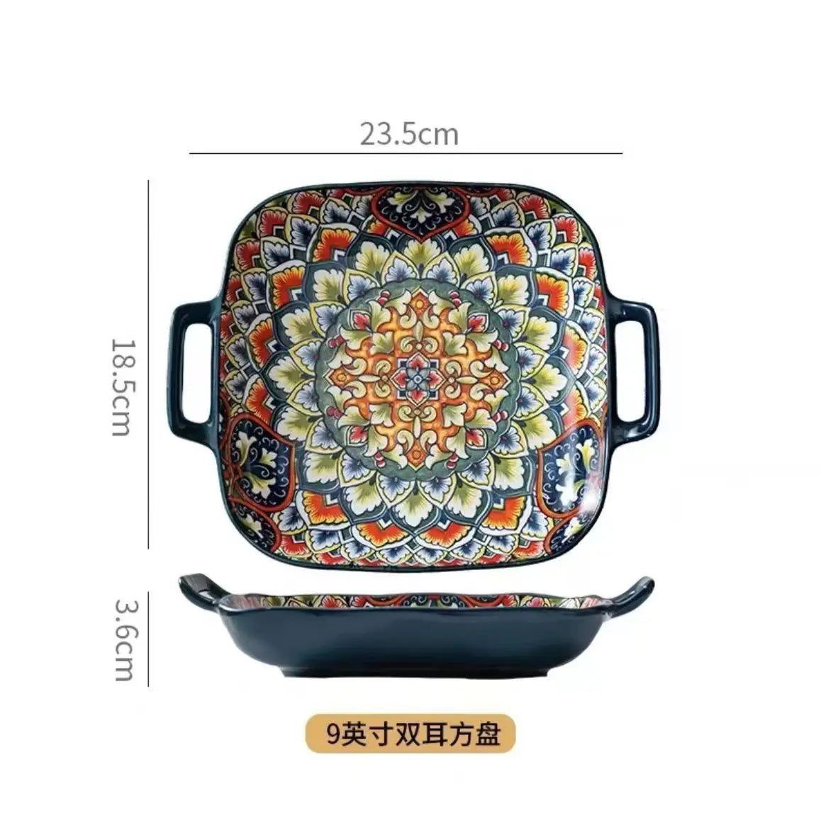 Boho Keramik Servierteller 23 cm – Florales Sushi-, Salat- & Abendessen Geschirr, Mikrowellen- & Spülmaschinenfest