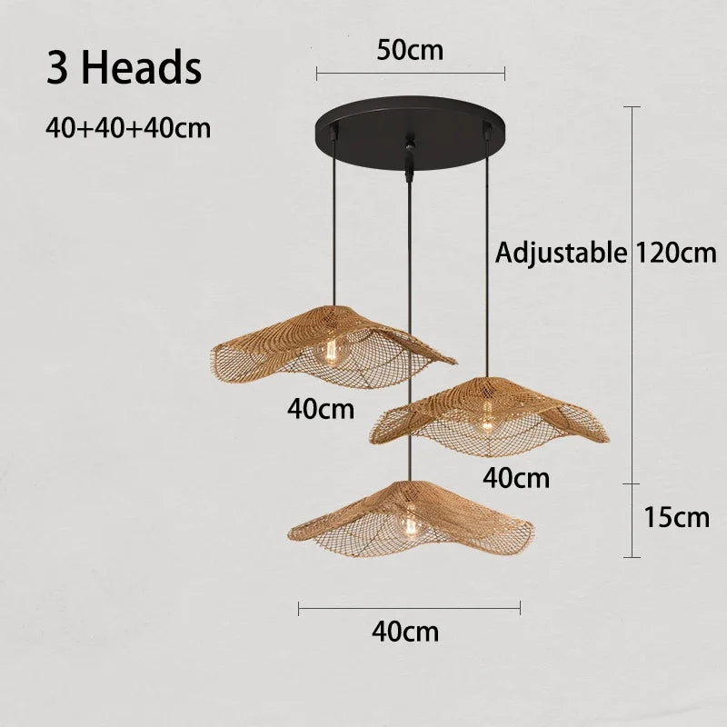 Retro Rattan Pendelleuchte – Chinesischer Stil, Rattan Strohhut-Lampe für Restaurant, Café, Esszimmer und Loft