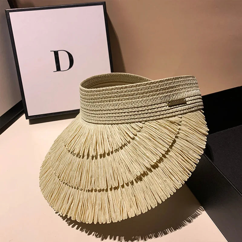 Designer Strohhut für Damen mit Fransen – UV-Schutz, Sommerlicher Beach Hat für Outdoor und Sonne