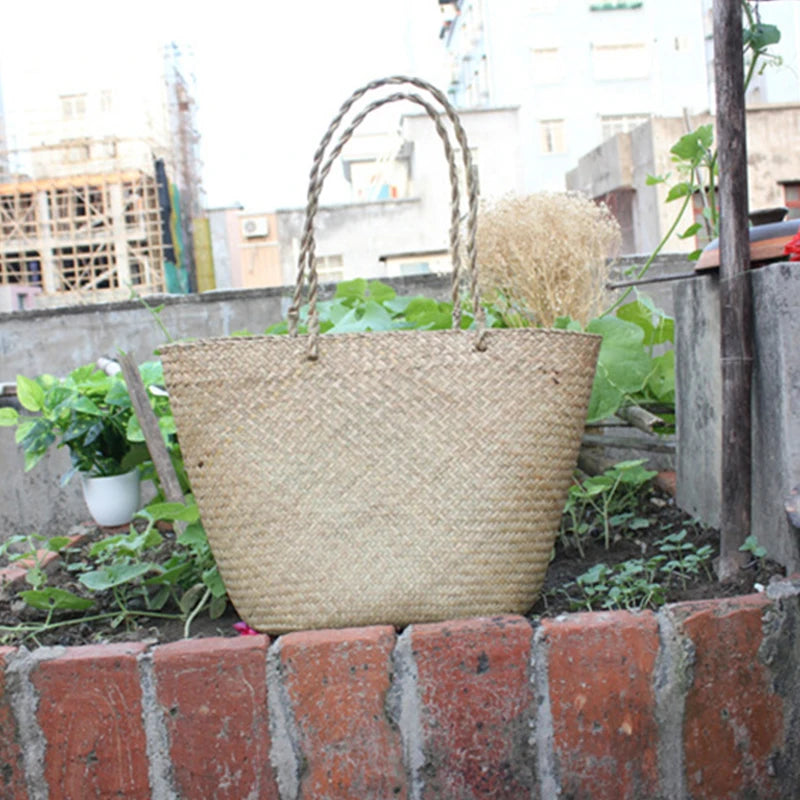 Handgefertigte Damen Handtasche aus Bambus – Boho Woven Schultertasche, Sommer Strohtasche & Strandtasche