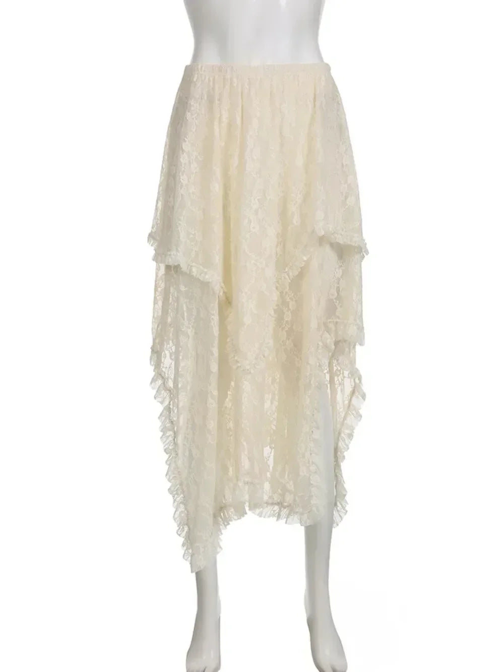 Lace Asymmetrischer Rock für Damen – Vintage Y2K Boho Ästhetik High Waist Mid Rock für Sommer-Urlaubs-Outfits