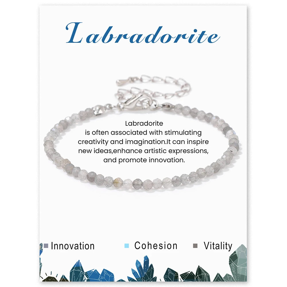 Natürliche Facettierte Steinarmbänder (3mm) – Amethyst- und Quarz-Armband für Damen mit Reiki-Heilkarte