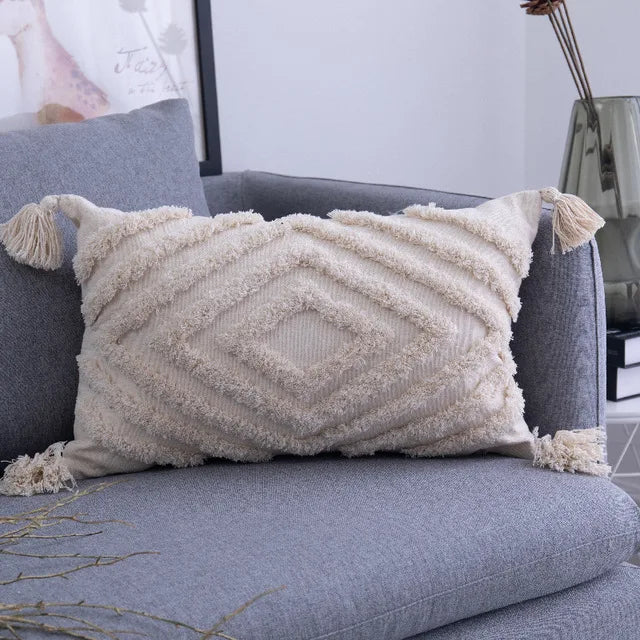Boho Tassels Kissenbezug im Nordischen Stil – Marokkanische Baumwolle für Wohnzimmer & Sofa – Dekorative Kuschelkissenhülle