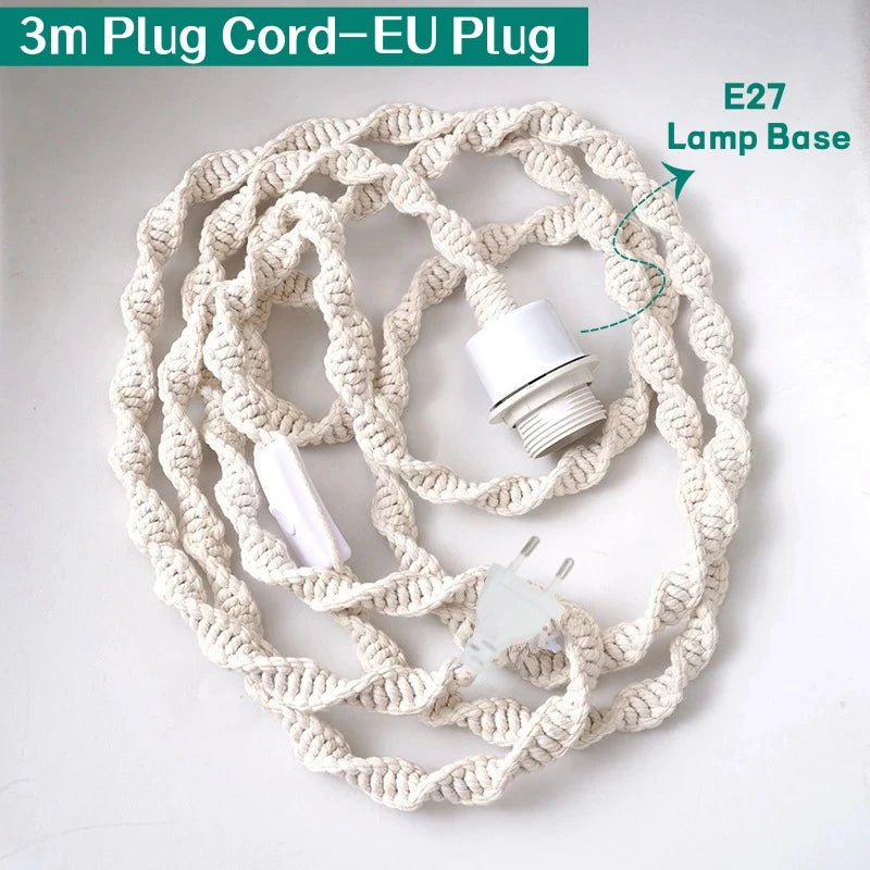 Boho Makramee Lampenschirm – Handgewebter DIY LED Kronleuchter Lampenschirm für Wohnzimmer und Tischlampen