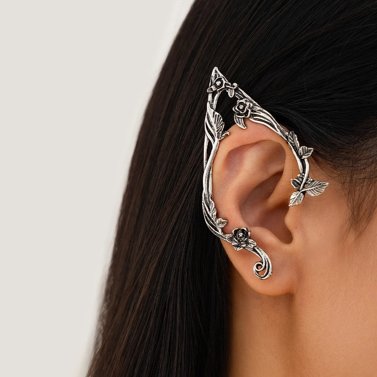 Elegante PuRui Goldene Elf Flower Leaf Ear Clip Ohrringe – Boho-inspirierte Schmuckaccessoires für Hochzeiten & Geschenke