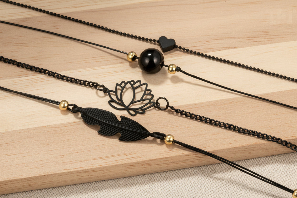 Boho-Armband-Set „Black Soul“ – 4-teiliges Layering-Set