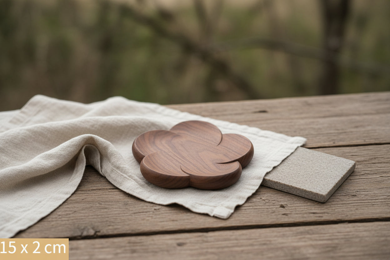 Walnuss-Untersetzer "Petal" – Handgefertigte Holz-Deko im Boho-Chic