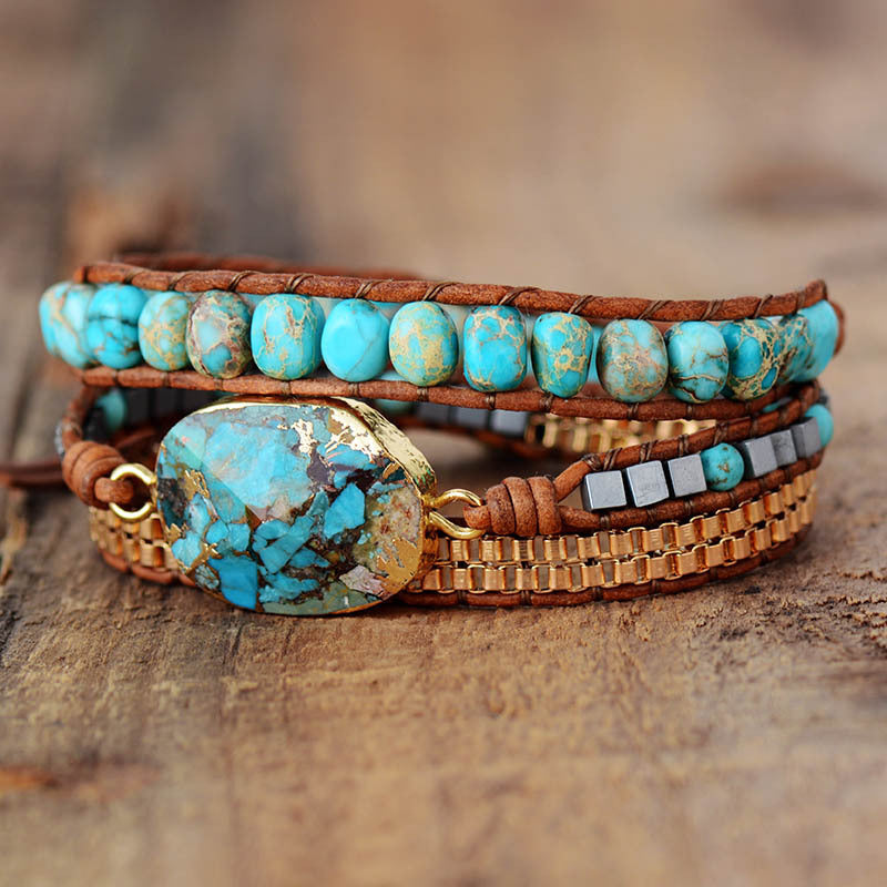 Rainbow Soul – Handgefertigtes Wickelarmband aus Kaiserstein & Leder