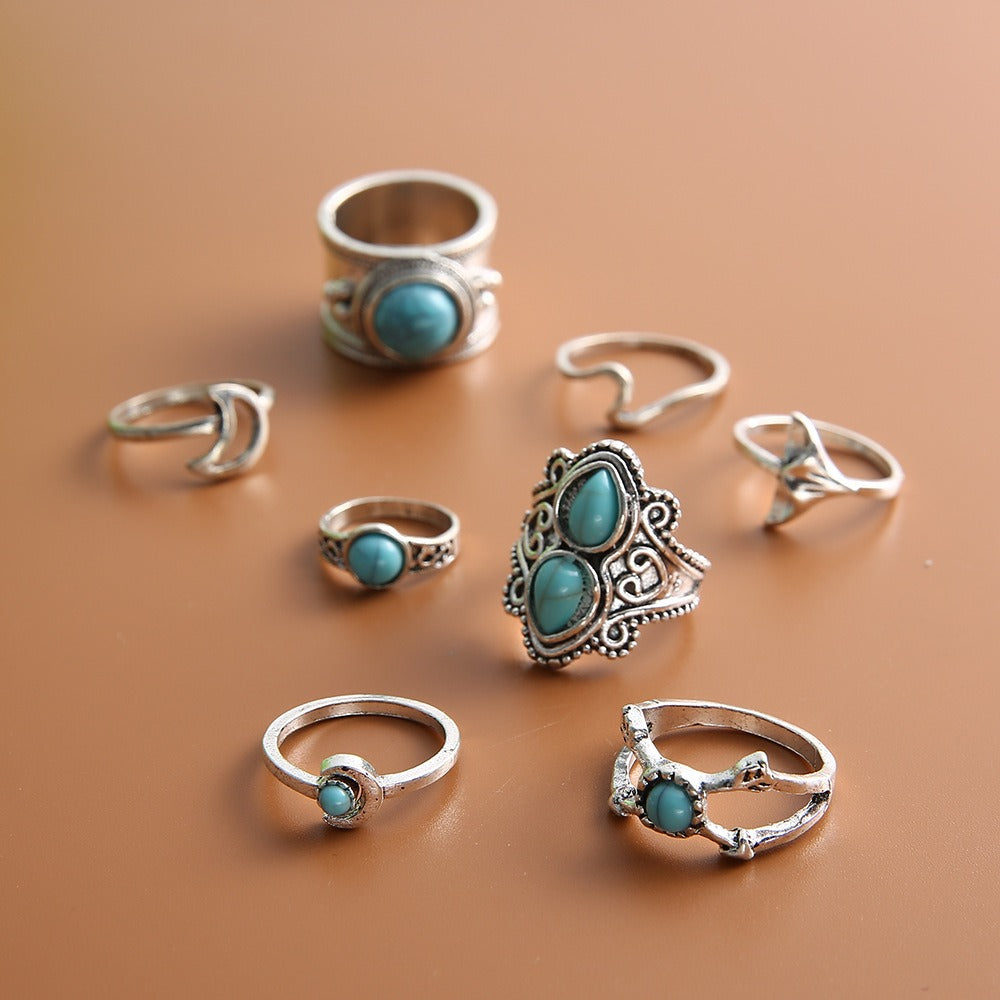 „Boho Breeze“ Ring-Set – Türkis trifft Freiheit