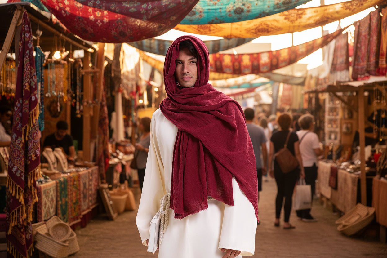Festival- und Cosplay-Umhang aus Bambusfaser-Leinen – Medieval Fantasy Scarf für Männer & Frauen