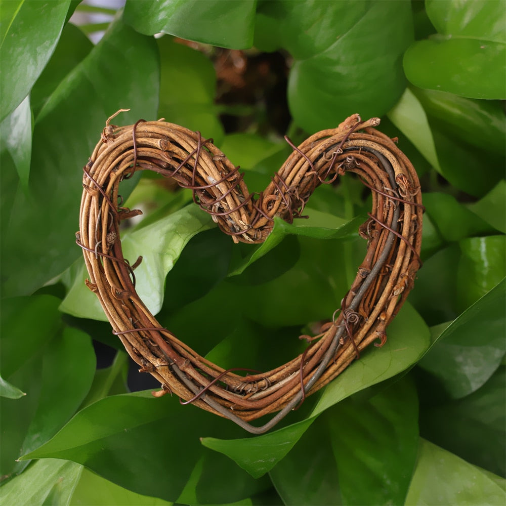 1PC Heart & Star Pattern Christmas Rattan Ring Natural Rattan Festive Shop Window Door Hanging Wreaths Home Party Decor