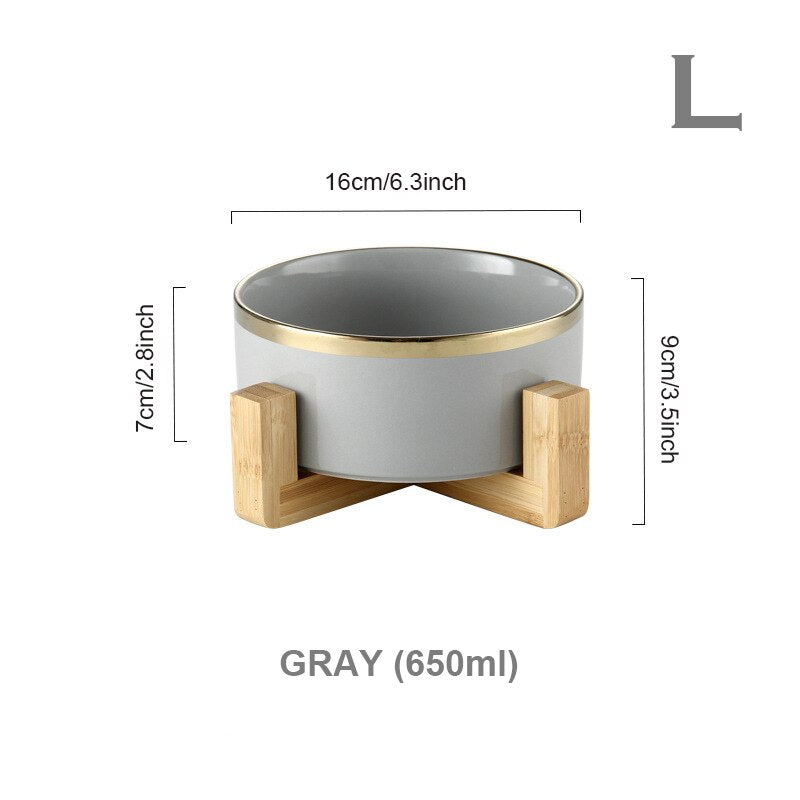 „Royal Paw“ – Eleganter Keramiknapf mit Goldakzent & Echtholz-Gestell
