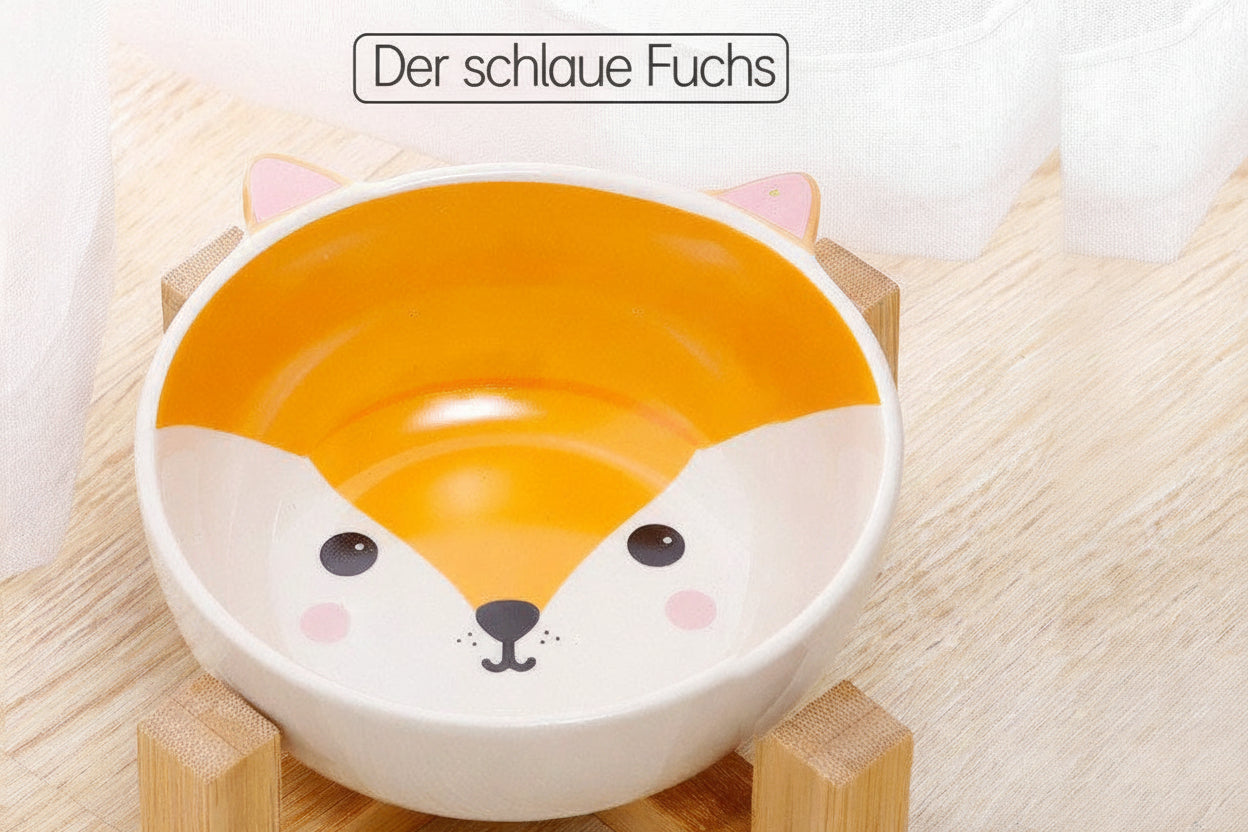 Keramik-Napf „Happy Buddy“ – Ergonomische Futterstation mit Bambusgestell