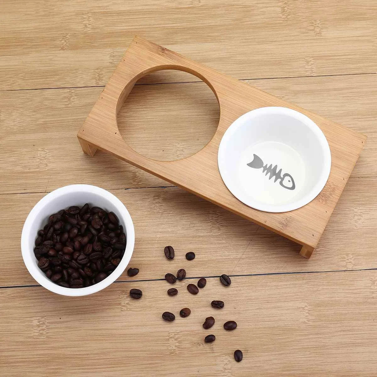 Cat Dog Feeders Bowl Pet Food Water Bowl 1/2 Bowls Ceramic Tableware Bamboo Frame Antiskid Pet Supplies Dog Cat Feeding Bowl