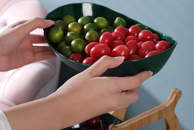 Nature’s Harvest: Etagen-Obstschale aus Bambus & Keramik-Optik