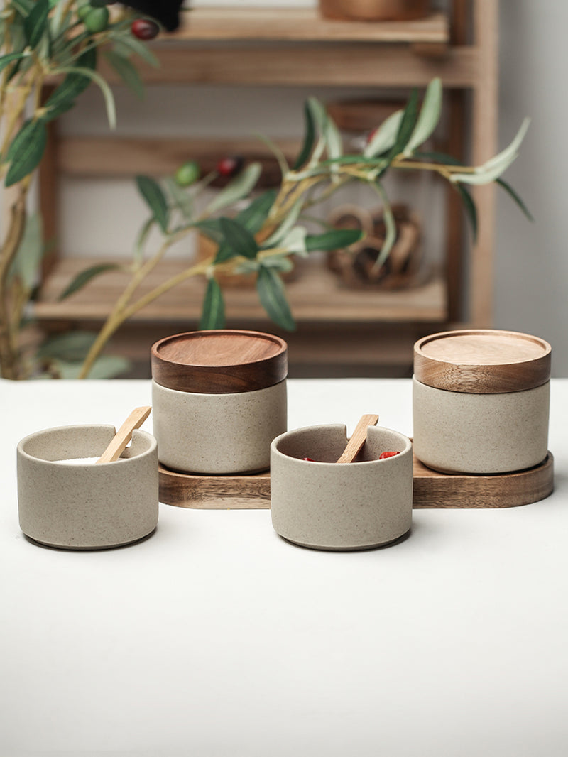 Boho Retro Gewürzbehälter-Set – Japanische Keramik Gewürzdosen für Ihre Küche