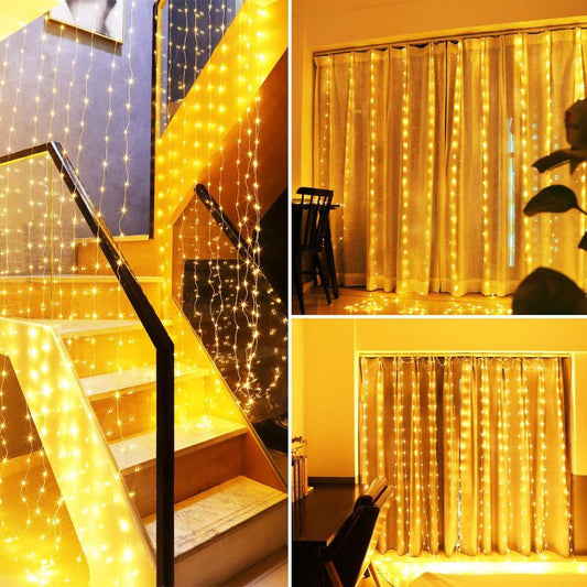 Golden Cascade – 3x3m LED-Vorhang mit Fernbedienung