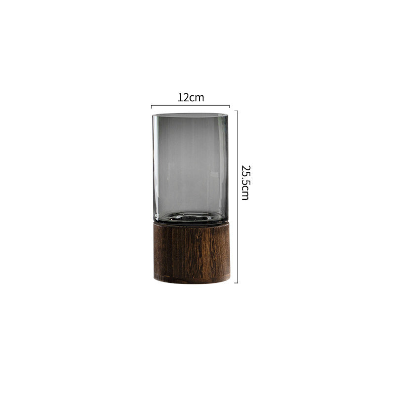 Cedar Glow – Moderne Glasvase auf Holzbasis
