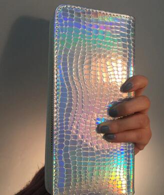 Holografische Boho-Clutch – Schimmerndes Lang-Portemonnaie mit Regenbogen-Effekt