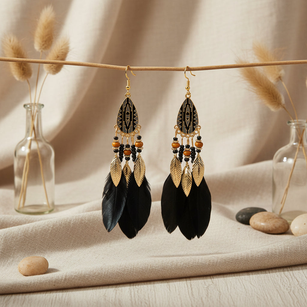 Spirit Wings: Markante Boho-Federohrringe im Retro-Stil