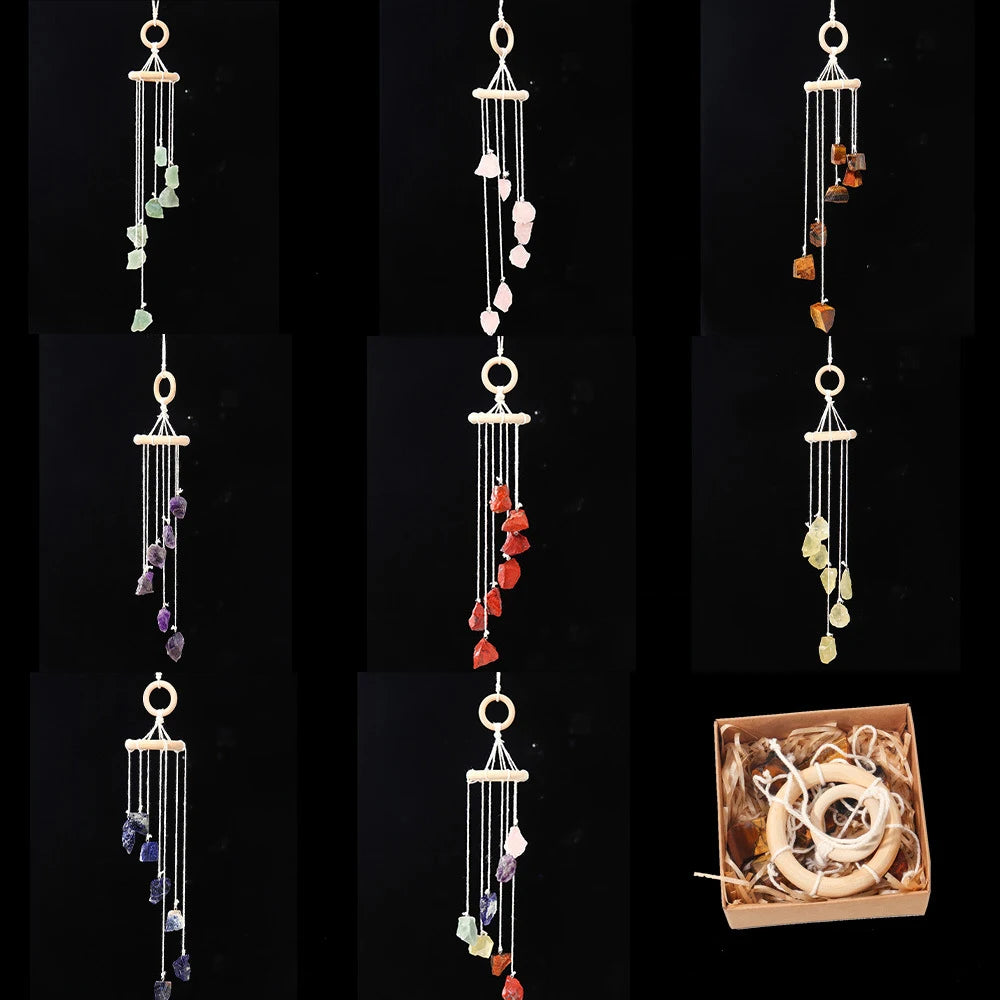 Naturstein-Windspiel "Boho Spirit" – Handgefertigter Chakra-Anhänger mit Rohsteinen für Fenster & Auto