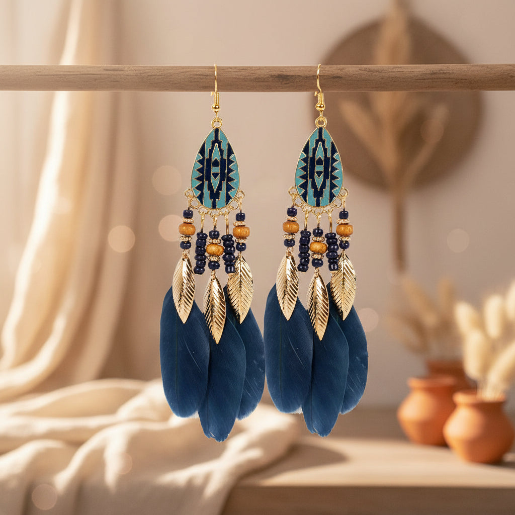 Spirit Wings: Markante Boho-Federohrringe im Retro-Stil