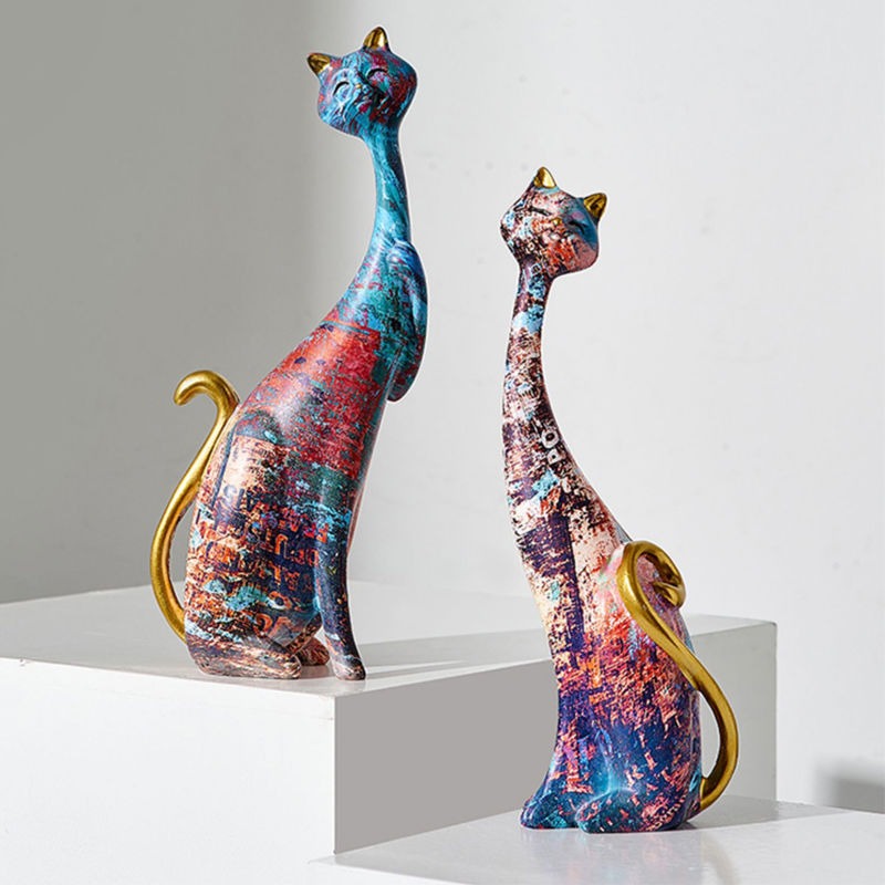 Elegantes Katzen-Paar "Oil Painting" – Moderne Kunst-Figuren aus Resin für dein Boho-Wohnzimmer