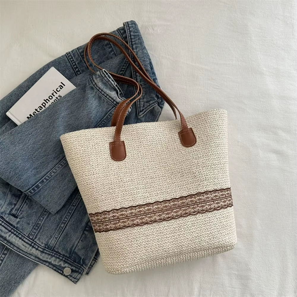 Frauen Straw Tote Bag – Vielseitige Schultertasche im Boho-Stil für Strand & Alltag 