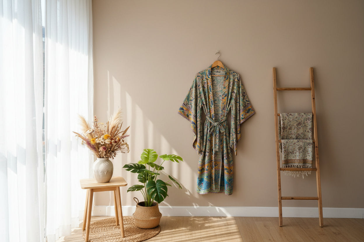 Urban Nomad: Bohemian Print-Robe mit Taillen-Tunnelzug