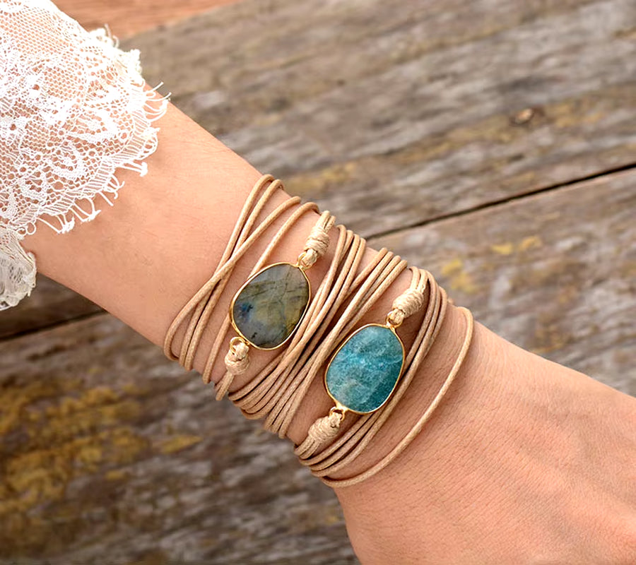 Boho Wickelarmband mit Natursteinen – Amazonit Freundschaftsarmband als Statement-Schmuck für Frauen