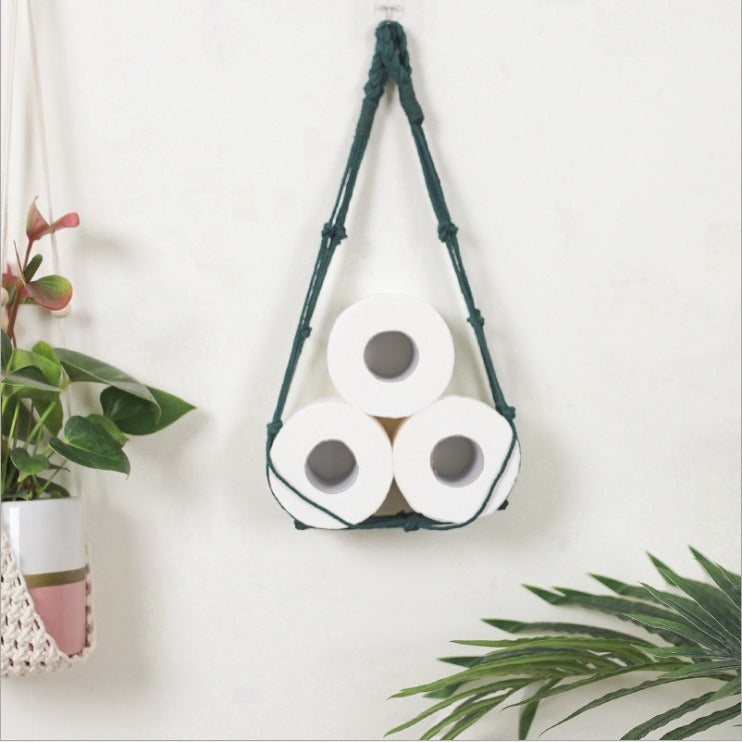 Boho Wand-Organizer aus Baumwolle (107 cm) – Hängende Aufbewahrung für Zeitschriften, Bücher & Badrollen im Natur-Look