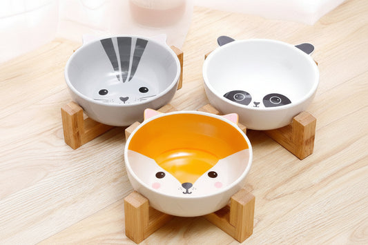 Keramik-Napf „Happy Buddy“ – Ergonomische Futterstation mit Bambusgestell